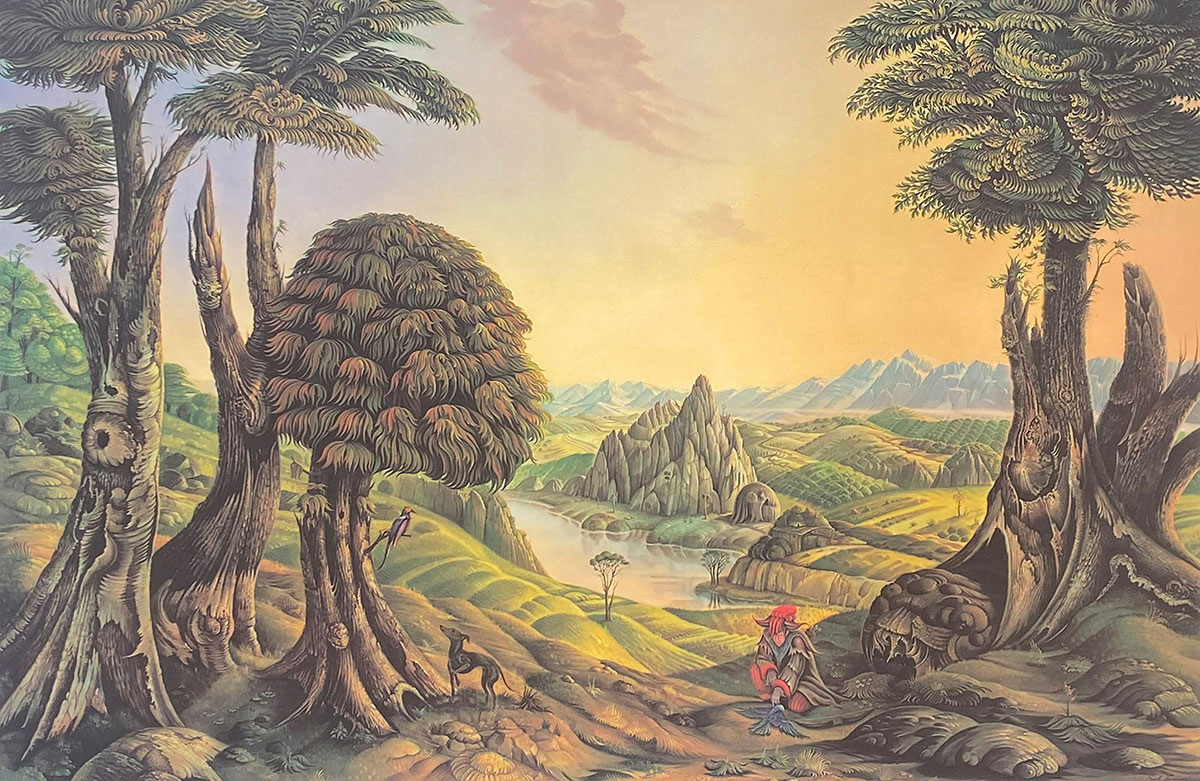 Karl Hodina Phantastische Landschaft Lithografie Auflage: 99/200 signiert gerahmt 55 x 70 ,5 cm