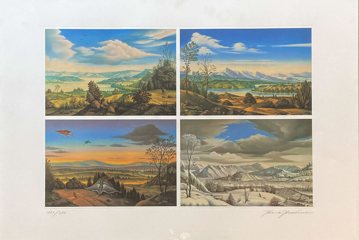Karl Hodina Vier Jahreszeiten Lithografie Auflage: 101/200 signiert gerahmt 52,5 x 72 cm