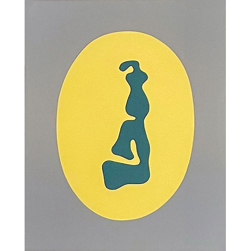 Soleil Recercle, Poemes, 1966 Holzschnitt Grün und gelb auf grau-grüner Fläche nicht signiert und nummeriert, gerahmt Auflage: 40, Probedruck  Motiv: 24 x 30 cm / mit Rahmen: 52 x 59 cm