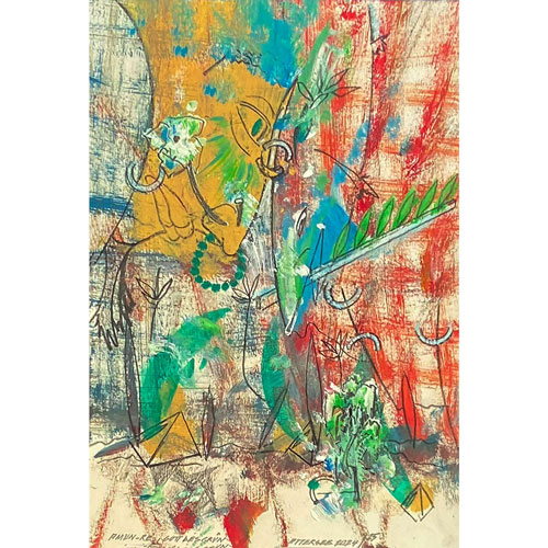 Amun-Re, Gott des Grün, 2025 Mischtechnik auf Karton signiert, datiert, betitelt 31,5 x 22 cm / mit Rahmen 51 x 41 cm