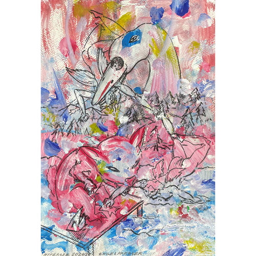 Engelfresser, 2025 Mischtechnik auf Karton signiert, betitelt und datiert 31,5 x 22 cm / mit Rahmen 51 x 41 cm