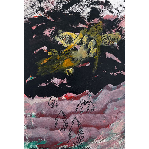 Engelversuch, 2019 Mischtechnik auf Karton signiert, datiert, bezeichnet  31,5 x 22 cm / mit Rahmen 51 x 41 cm