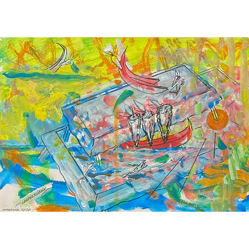 Gondelrüben, 2020 Mischtechnik auf Karton signiert, datiert, bezeichnet  44 x 31 cm / mit Rahmen 57 x 54 cm