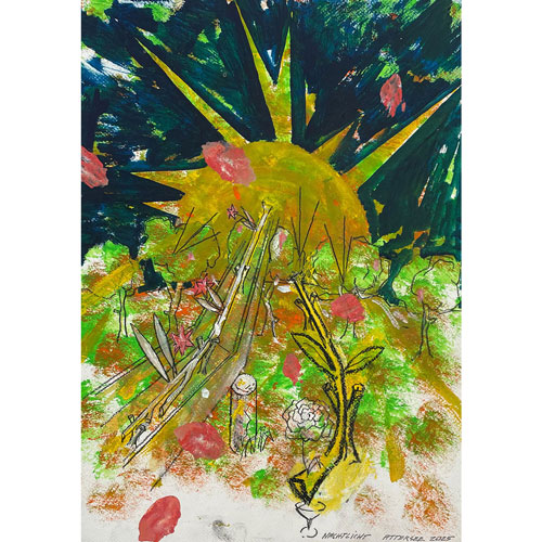 Nachtlicht, 2025 Mischtechnik auf Karton signiert, betitelt und datiert 44 x 31,5 cm / mit Rahmen 71 x 55 cm