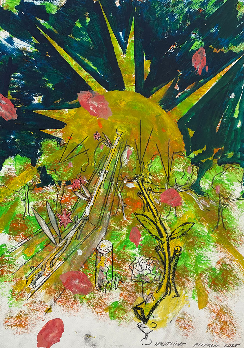 Nachtlicht, 2025 Mischtechnik auf Karton signiert, betitelt und datiert 44 x 31,5 cm / mit Rahmen 71 x 55 cm