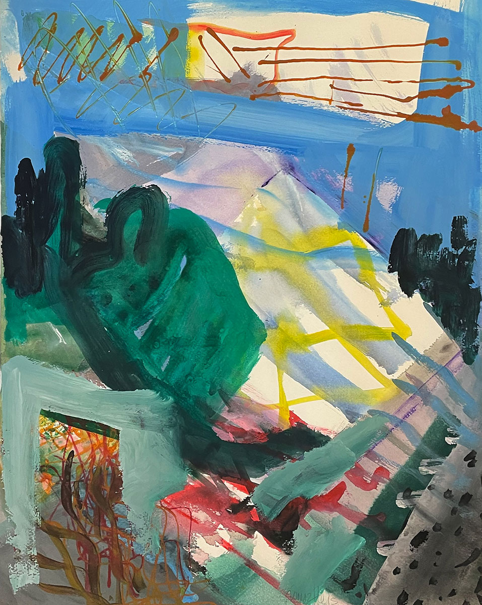 Franz Heis, Musik am Berg, 1989, Mischtechnik auf Karton signiert, verso bezeichnet gerahmt 76,5 x 69,5 cm