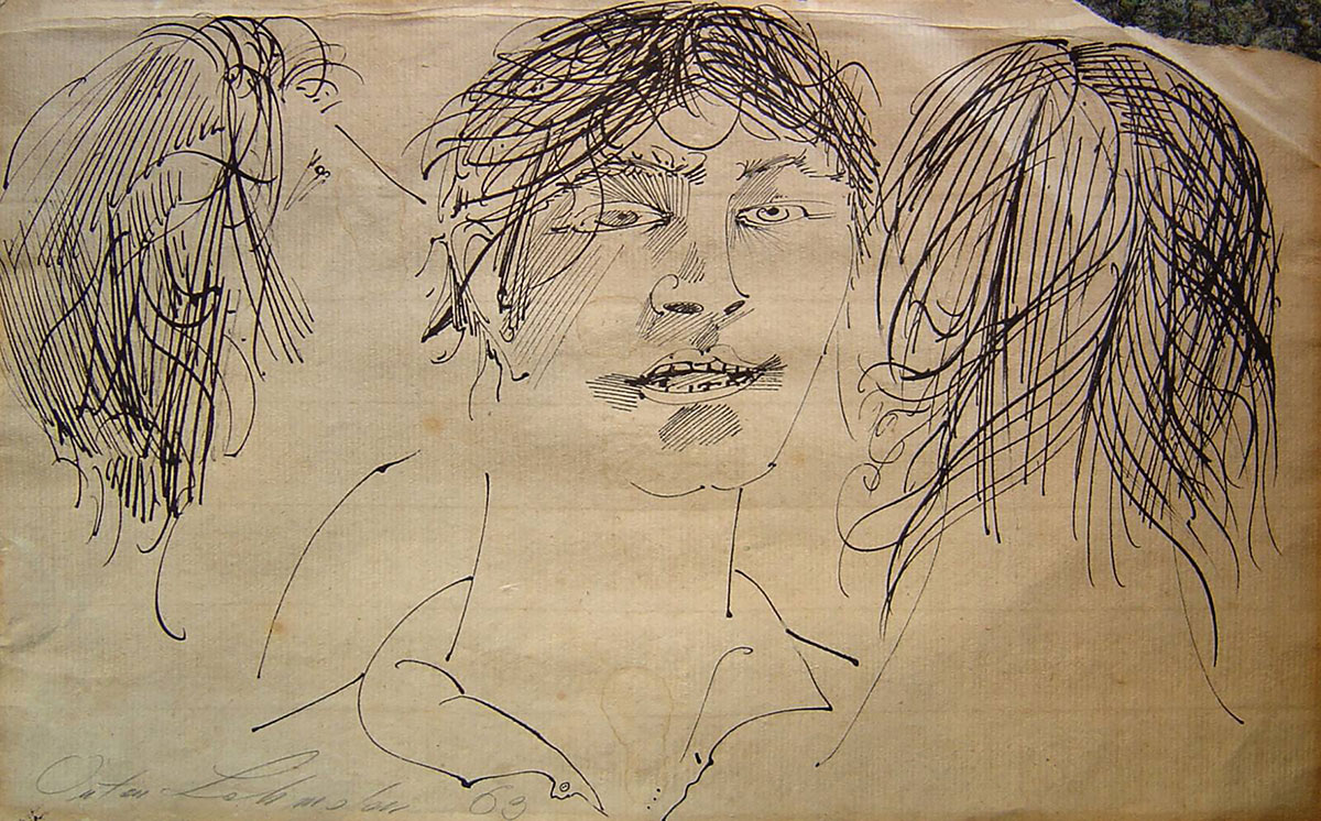 Anton Lehmden, Drei Köpfe, 1963, Bleistift auf Papier, Blattgröße: 20 x 32 cm, gerahmt 43,5 x 55,5 cm, eigenhändig signiert