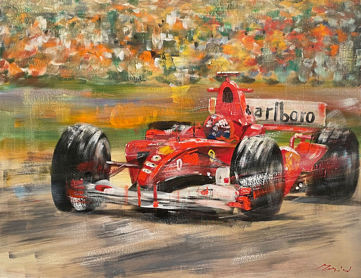 Madjid Rahnavardkar Formel 1 Acryl auf Leinwand Original, signiert Bildgröße: 90 x 70 cm