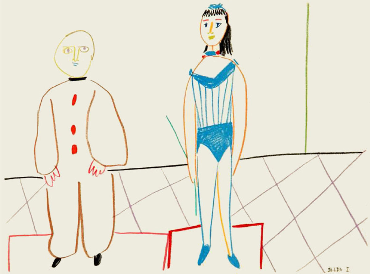 Comédie Humaine 30.1.54.I, 1954  Pablo Picasso aus Verve. Vol. VIII, Band 29/30  Technik Farb-Lithografie Jahr: 1954  Blattgröße: 35,5 x 26,5 cm  gerahmt  44 x 54 cm  Verlag: Tériade, Paris