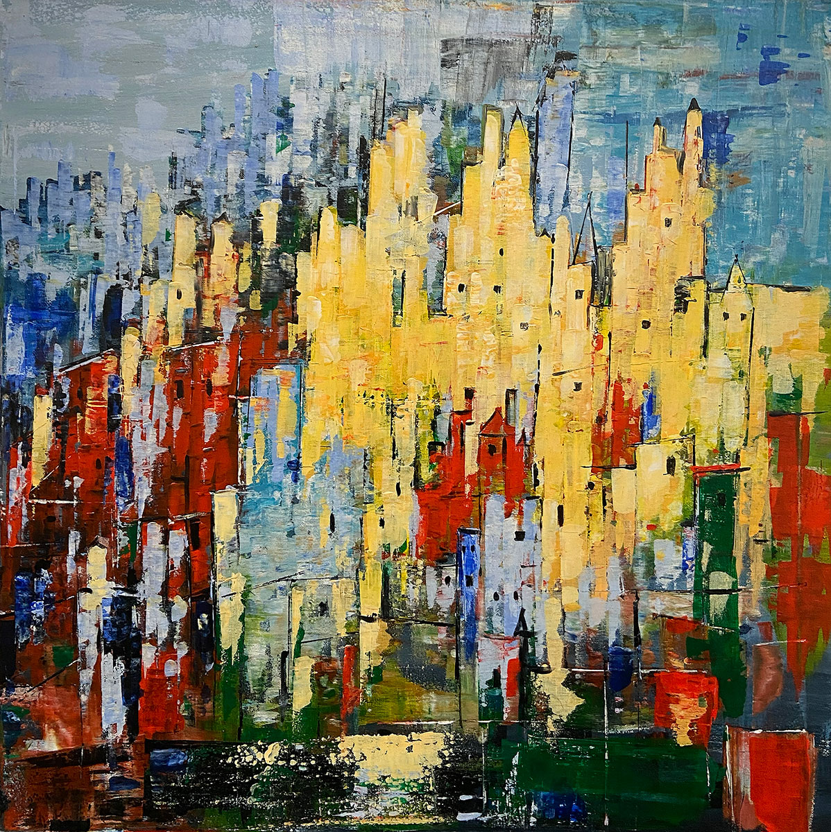 Pruß Khadija, ohne Titel, Original, Mischtechnik auf Leinwand mit Glitzereffekt, Handsigniert auf der Rückseite, Größe: 80 x 80 cm