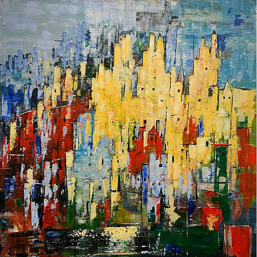 Pruß Khadija, ohne Titel,  Original, Mischtechnik auf Leinwand mit Glitzereffekt, Handsigniert auf der Rückseite, Größe: 80 x 80 cm