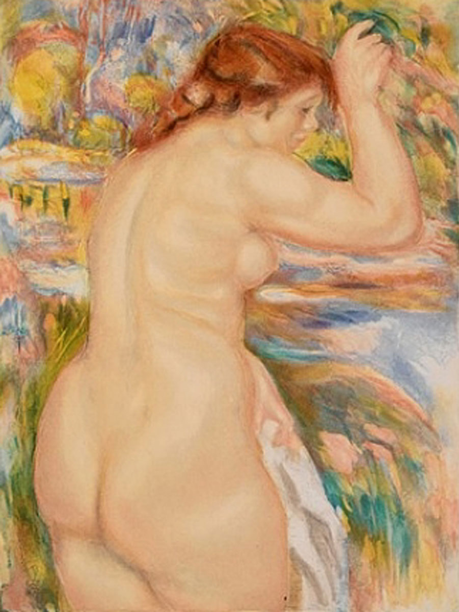Pierre-Auguste Renoir, Nu, 1923, Aquatinta Radierung Vélin d'Arches, Herausgeber: Bernheim Jeune Éditeurs, Paris, Auflage: 200, Radierer: Jacques Villon, Größe:  59,4 x 44,5 cm / 62,2 x 47,6 cm
