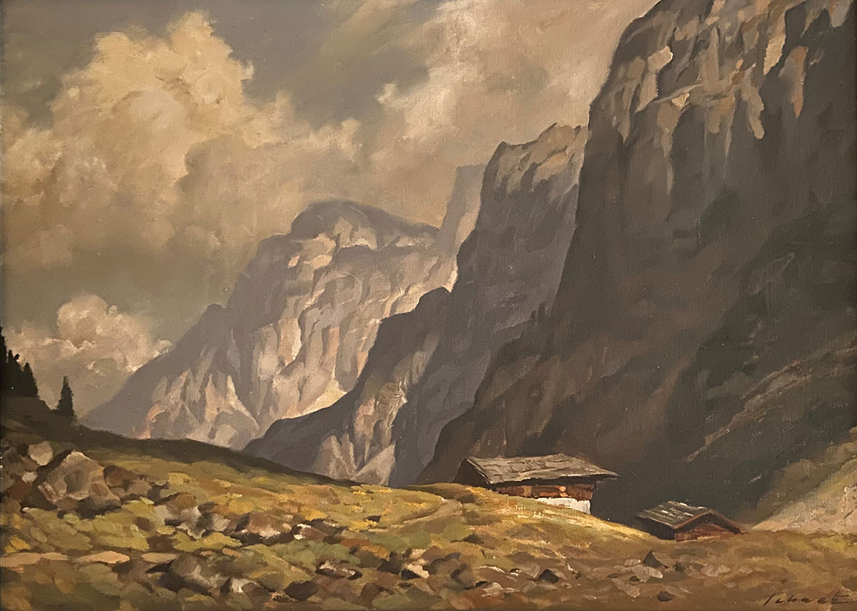 Franz Schwetz, Gebirgslandschaft, 1910, Ölbild, Bildgröße: 50 x 70 cm, gerahmt 57,5 x 77,5 cm, signiert