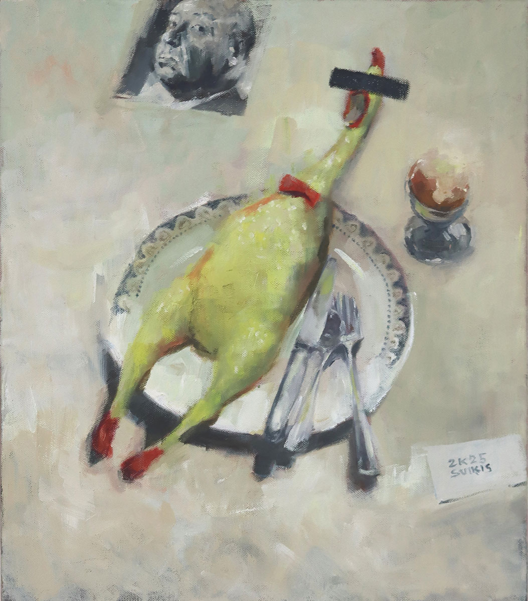 Viktors Svikis, bird flu, 2025, Öl auf Leinwand, 50 x 40 cm
