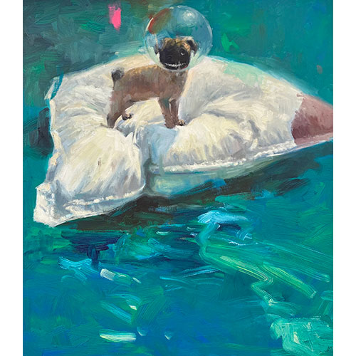 Viktors Svikis, Space Dog, 2026, Öl auf Leinwand, Keilrahmen gespannt 100 x110 cm