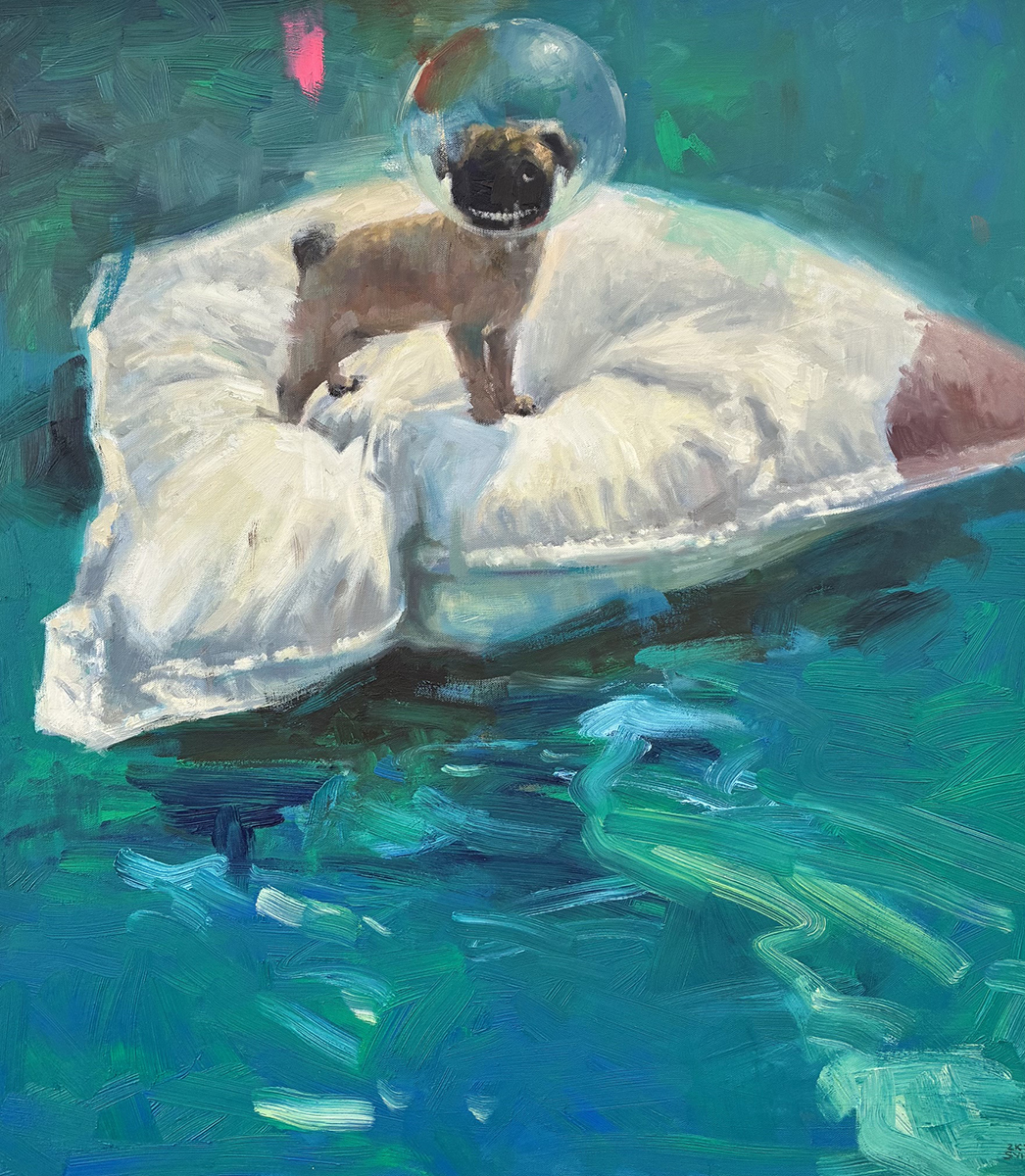 Viktors Svikis, Space Dog, 2026 Öl auf Leinwand Keilrahmen gespannt 100 x110 cm