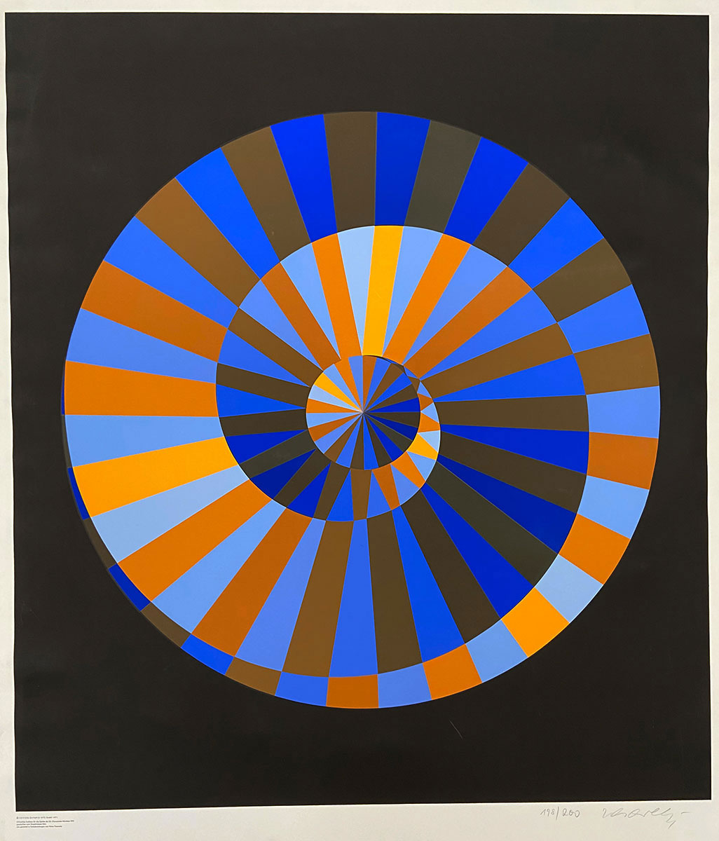 Olympia, 1972 Victor Vasarely  Farbserigrafie auf leichtem Karton  Kunstedition zur XX. Olympiade in München 1972 Auflage: 200, Nummer 198 signiert, nummeriert Bild: 84 x 74 cm mit Rahmen:  108 x 90 cm